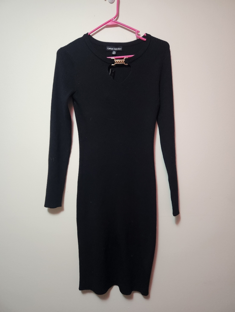 Catherine Malandrino Black Bodycon dress size Mediun midi cutout Long sleeve